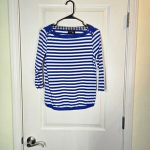 Rafaella Blue and White Striped Crew Neck Sweater